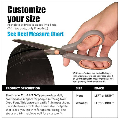 Brace On AFO S-Type - Drop Foot Stabilizer Brace, Moldable, Trimmable, Lightweight Polyethylene, for Women, AFO Brace, Boot for Injured Foot, Women, Left