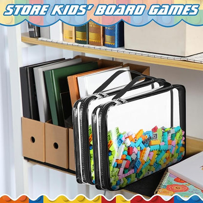 Sanwuta 6 Packs Toy Storage Bags, PVC Organizing Case Bags with Zipper, Waterproof Toy Container for Board Games, Building Blocks, Puzzles, Small Toys and Kids Books(X-Large,Black)