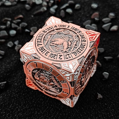 Spinner Dice 7-in-1 Metal DND Set – Premium Copper RPG Dice with 3D Monster Reliefs, Gyro Spinner & Collector’s Box for D&D,Classic Bronze Color