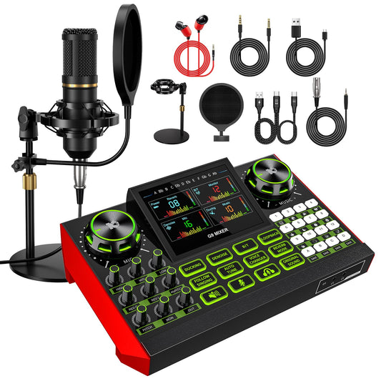podcast equipment bundle, Live Sound Card with Audio Interface, All-in-One Audio Mixer with Voice Changer, Condenser Microphone for Live Streaming, Singing, Gaming, and Content Creation.