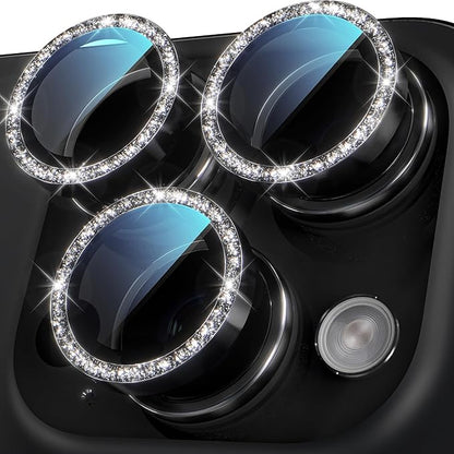 YWXTW Designed for iPhone 16 Pro/iPhone 16 Pro Max Camera Lens Protector Bling, [New Glitter Design] Individual Metal Tempered Glass Camera Cover Accessories Case Friendly (Black Titanium)