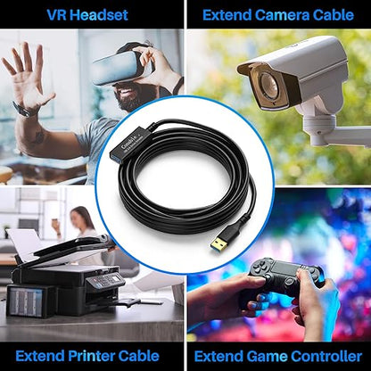 USB 3.0 Active Extension Cable 20 Feet, Long USB Type-A Male to Female Extender Cord, Built-in A Signal Booster Smart Chip, 5Gbps Transfer, for Printer, Xbox, Webcam, VR, Hard Drive, USB Hub and More