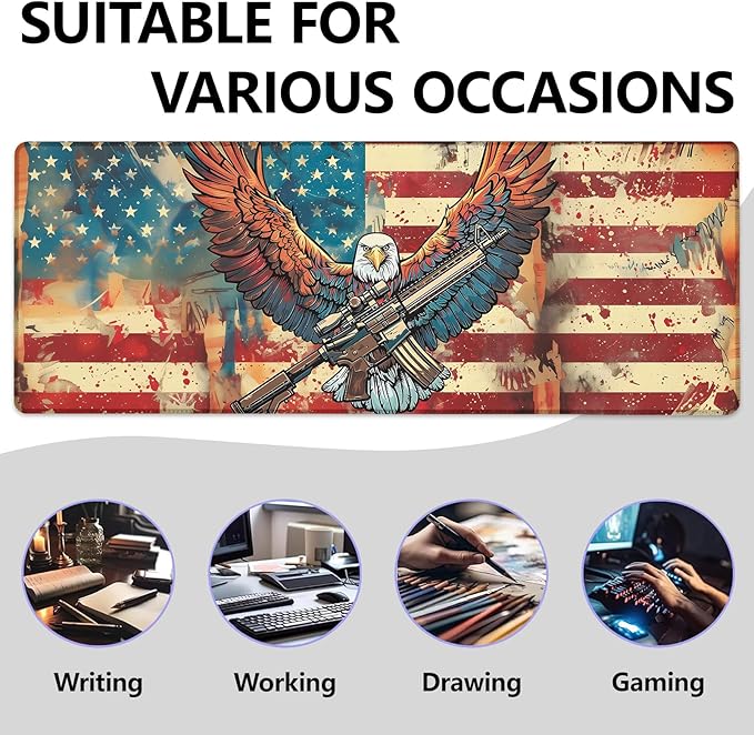 Patriotic Eagle Large Mouse Pad, Gaming Mouse Pad, Keyboard Mat, Non-Slip Rubber Base, Office Accessories, Desk Mat, MousePads for School, Work, Home Decor Gifts 31.5" x 11.8"