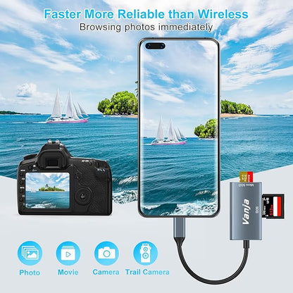 Vanja SD Card Reader USB C, High-Speed USB 3.0 Micro SD Card Adapter for SD SDXC SDHC MicroSD | Compatible with iPhone 17/16/15, MacBook Pro/Air, iPad Pro, Laptop, Galaxy Smartphones