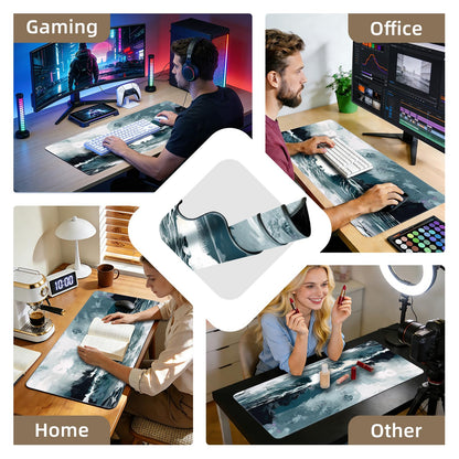 Galdas Gaming Mouse Pad XXL XL Large Long Extended Big Mousepad Non-Slip Rubber Keyboard Mouse Pad with Stitched Edges for Laptop Home Office (31.5x11.8x0.08 Inch) … (Ink Painting)