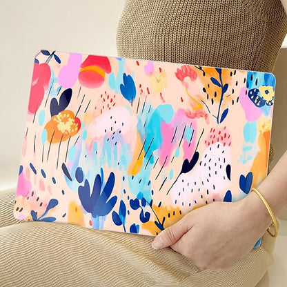 TWOLSKOO Compatible with M4 MacBook Air 15 inch Case 2025-2023 Released Model M4 A3241 M3 A3114 M2 A2941, Plastic Hard Shell & Screen Protector & Keyboard Cover &Type C Adapter, Bright Abstract Floral