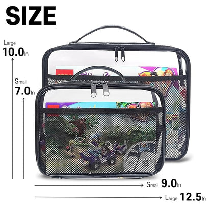 holay 4 Packs PVC Zippered Blocks Set, Toy, Clay, Board game Storage Organizer Case (Name Tag, Manual Pocket) (Black, Small, Large)