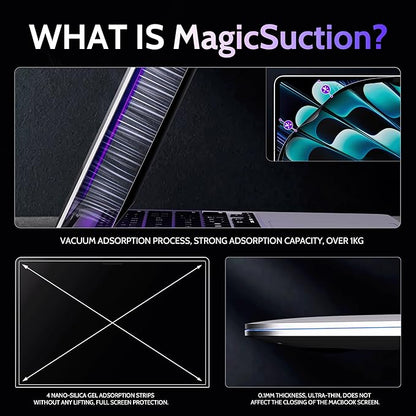 Privacy Screen for MacBook Air 13.6/13 Inch (2022-2025, M2, M3, M4) - A2681, A3113, A3240 MagicSuction™ Removable Anti Spy Black Protector, Glare Blue Light Filter for Mac Laptop Computer