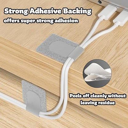 40 PCS Hook and Loop Cable Ties, Self-Adhesive Hook and Loop Cable Straps, Sticky-Back Wire Organizer for Under Desk Cable Management, Adjustable Cable Straps Clips for Home Office(White, Gray)