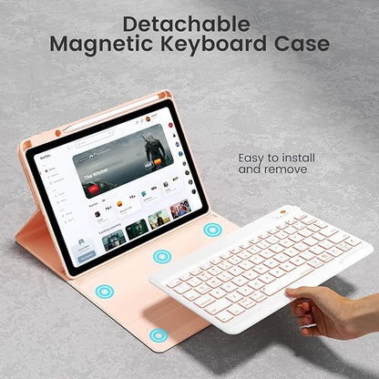 Keyboard Case for iPad Air 11-inch M2/Air 5th 4th Generation, 7-Color Backlit Detachable Keyboard Case with Pencil Holder for iPad Air 11" 2024 /Air 5 2022/Air 4 2020/Pro 11 1st, Rose Gold