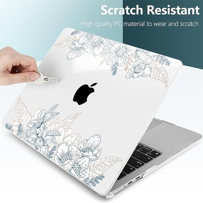 TWOLSKOO Compatible with M4 MacBook Air 13.6 inch Case 2025-2022 Release M4 A3240 M3 A3113 M2 A2681, Plastic Hard Shell & Keyboard Cover & Type C Adapter & Screen Protector, Engraved Sketch