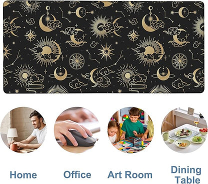 Gaming Desk Pad Large Extra Length Clouds, Moon and Sun Mouse Pad Keyboard Laptop Non-Slip Waterproof with Rubber Base Thick Stitched Edge Mouse Mat for Office Home 35.4 x 15.7 Inches