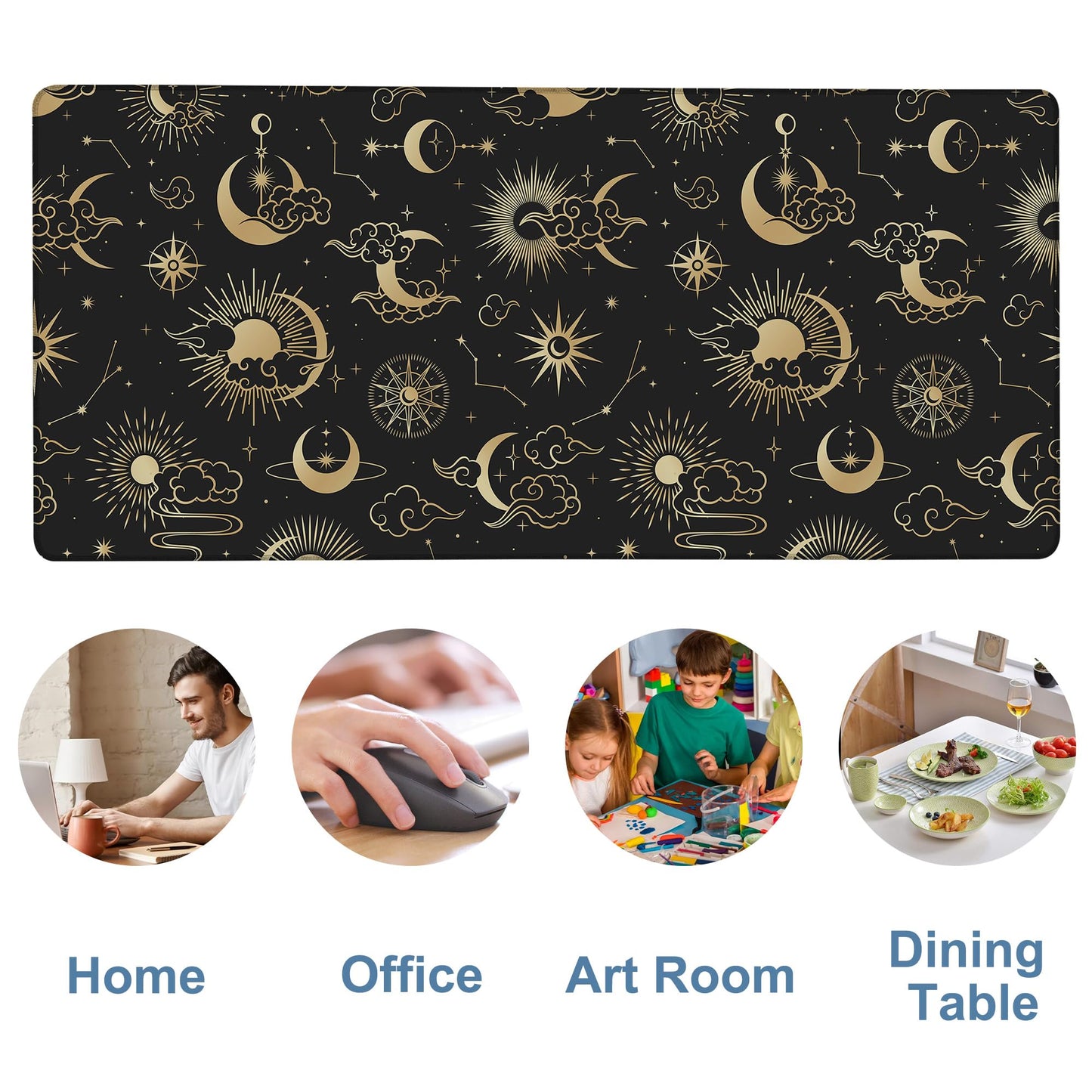 NITAHHHY Gaming Desk Pad Large Extra Length Clouds, Moon and Sun Mouse Pad Keyboard Laptop Non-Slip Waterproof with Rubber Base Thick Stitched Edge Mouse Mat for Office Home 35.4 x 15.7 Inches
