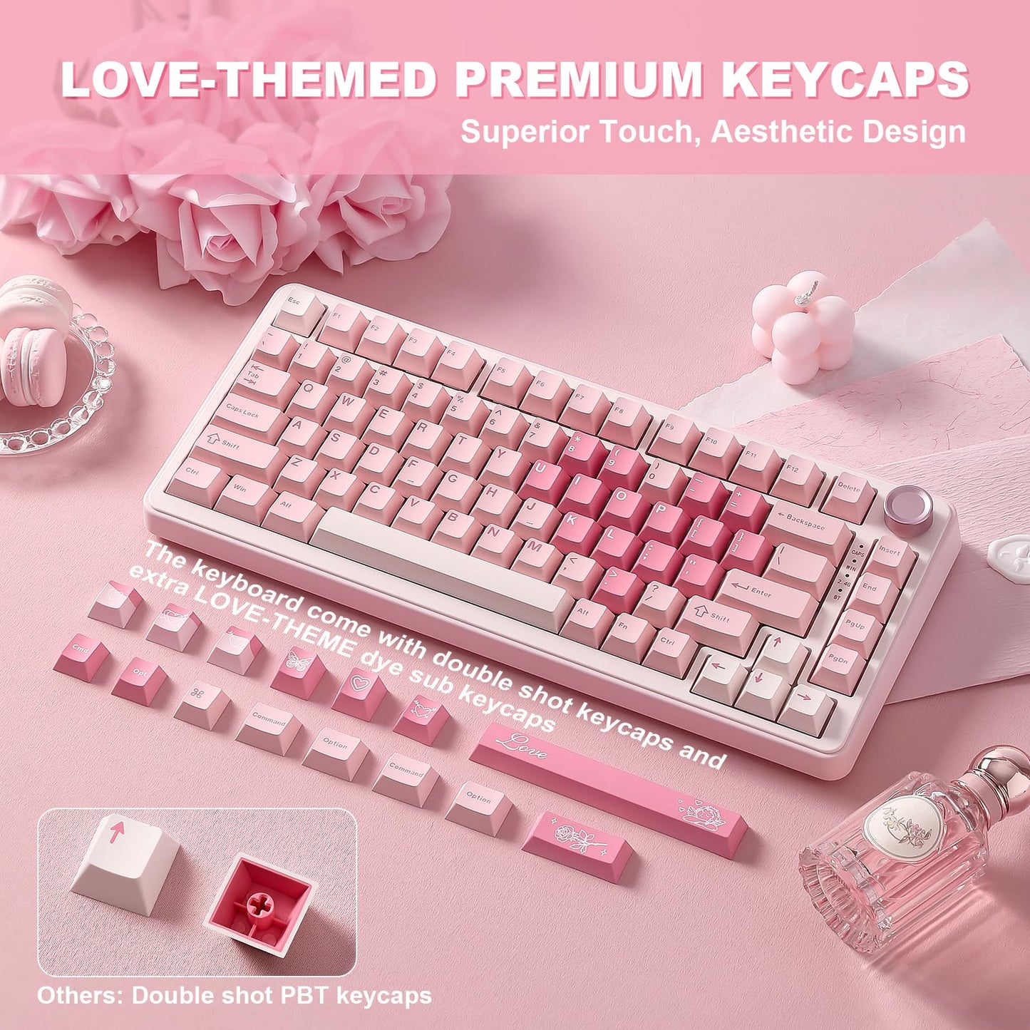 YUNZII B75 PRO 75% Wireless Mechanical Keyboard (Pink, Cocoa Cream V2)