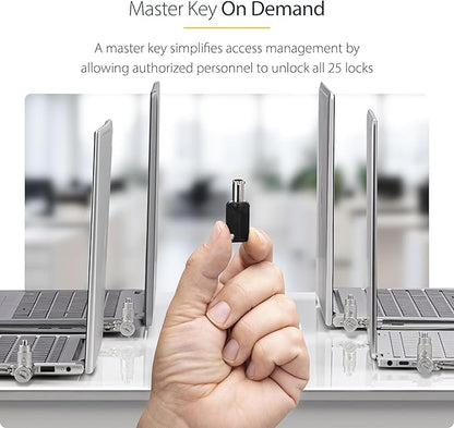 StarTech.com 25-Pack Universal Laptop Lock 6.6ft (2m), Master Keyed Security Cable, Compatible with Noble Wedge/Nano/K-Slot; TAA