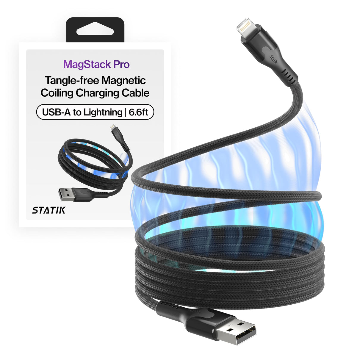 Statik MagStack Pro USB C to USB C Coiling Magnetic Charging Cable,100W