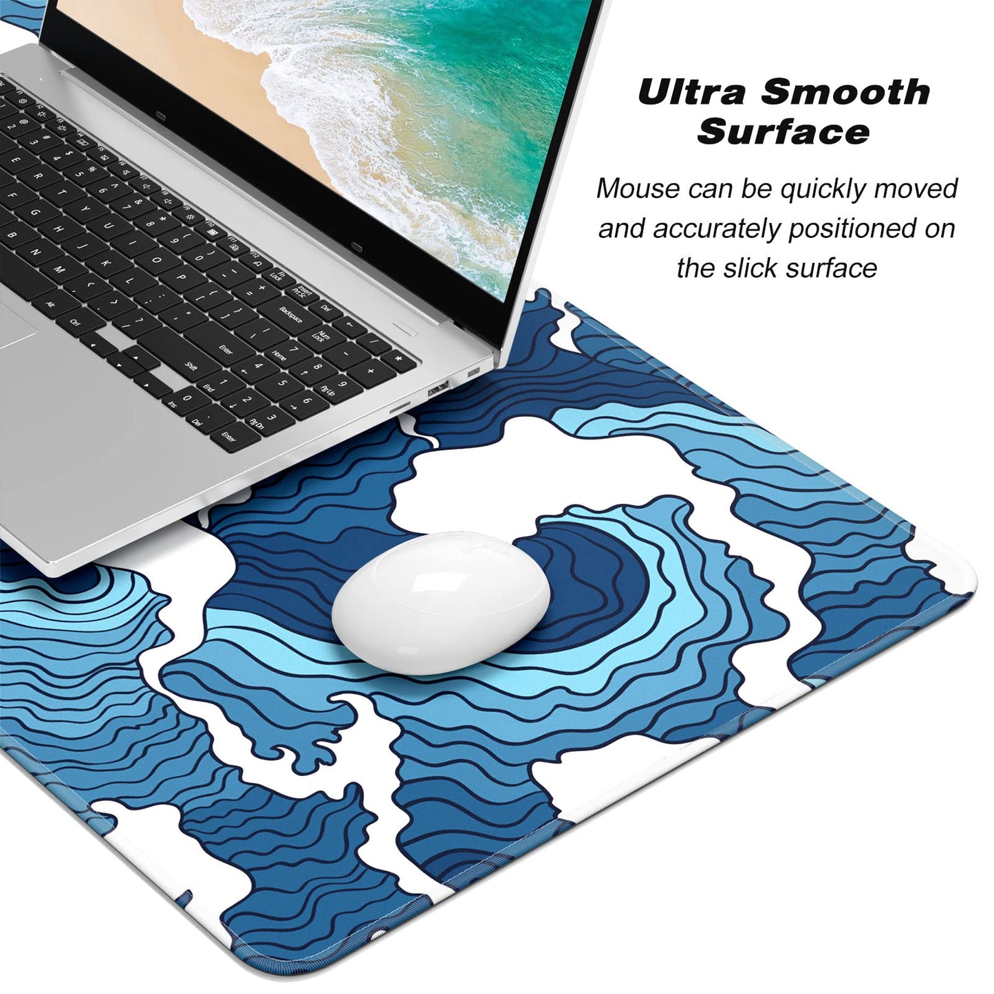 Atufsuat Extended Gaming Mouse Pad, Japanese Blue White Wave Mousepad, XL Large Mouse Mat Desk Pad 30 x 14 Inch, Waterproof Anime Mouse Pad with Stitched Edges and Non-Slip Base for Office Gaming