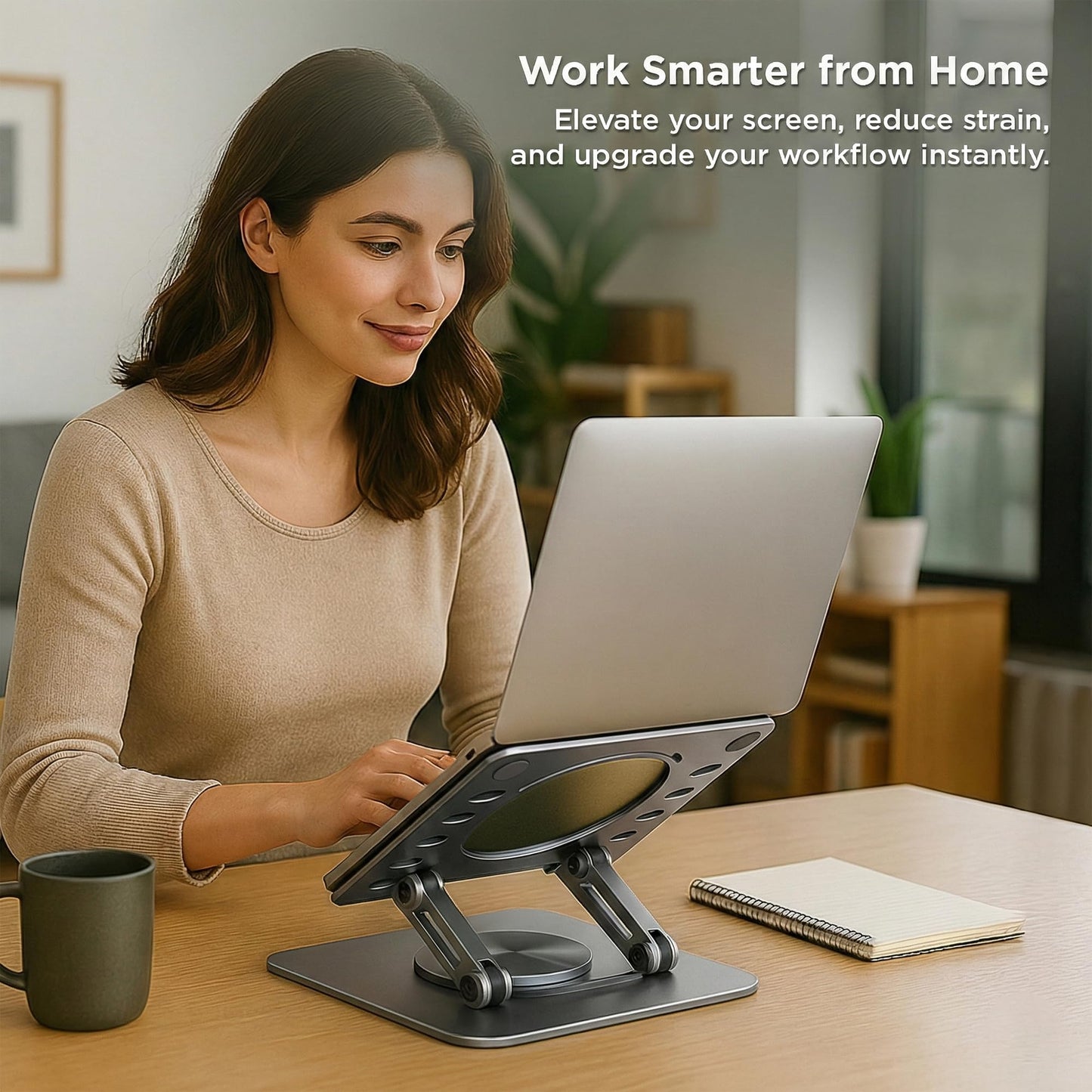 Uncaged Ergonomics Swivel Laptop Stand for Desk, Adjustable Computer iPad Stand for Desk w/ 360 Rotation, Portable Laptop Holder for Home Office Ergonomic Supplies (Space Gray)