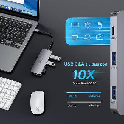 USB C Hub 4K 60Hz HDMI with 100W Power Delivery, USB-C and 2 USB-A 5Gbps Data Multiport Adapter, microSD and SD Card Reader, Dongle for MacBook Air/Pro, Dell, Lenovo, HP, Surface and More