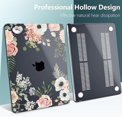 TWOLSKOO Compatible with M4 MacBook Air 15 inch Case 2025-2023 Released Model M4 A3241 M3 A3114 M2 A2941, Plastic Hard Shell & Screen Protector & Keyboard Cover & Type C Adapter, Rose Flower