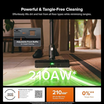 roborock H60 Hub Ultra Cordless Vacuum Cleaner with Auto-Empty Dock, Upgraded 210AW Suction Stick Vacuum for Home and Hard Floors, 90-Min Runtime, Anti-Tangle Brush, 140° Green LED Dust Detection