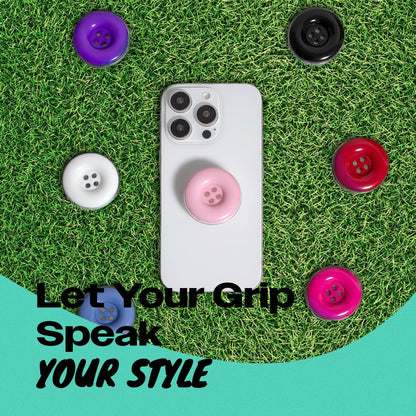 Solid Color Button Phone Grip – Minimalist Design, Durable and Lightweight, Grip and Stand for Smartphones (Hot Pink, Adhesive Type)
