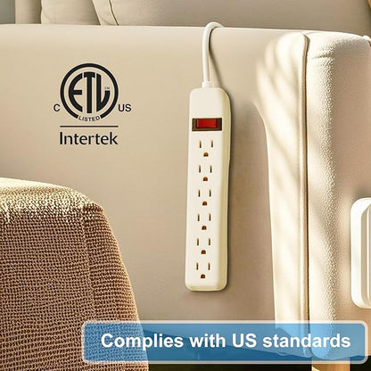 6-Outlet Surge Protector – 250 Joules, 2ft Cord, 15A/125V, 1875W Max – Right Angle Plug, Black – Home, Office, & Electronics Protection