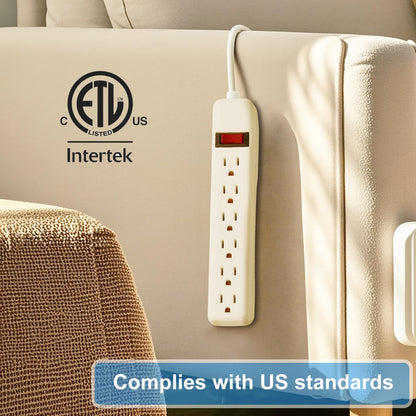 PowerEnvy 6-Outlet Surge Protector 2pk – 250 Joules, 2ft Cord, 15A/125V, 1875W Max – Right Angle Plug, Black – Home, Office, & Electronics Protection