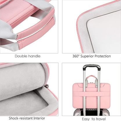 Lacdo 360° Protective Laptop Shoulder Bag for 15 inch New MacBook Air M4 A3241 2025, M3 A3114, M2 A2941 2024-2023, 15 inch MacBook Pro A1990 A1707, Dell XPS 15 Plus 2022-2020 Computer Case Bag, Pink
