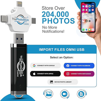 ThePhotoStick® Omni 128GB USB Flash Drive & Memory Stick – Photo & Video Backup for iPhone, Android, Mac & PC – Multiport Connection to Easily Store & Transfer Files