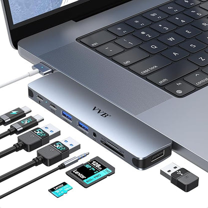 USB C Adapter for MacBook Pro Air M1 M2 M3 2021 2020 2019 13" 15" 16",USB C Hub Mac MacBook Pro Accessories Dongle USB C with 3 USB Ports+SD/TF Card Reader+100W Thunderbolt 3 PD Port+3.5mm Audio
