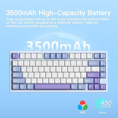 KEEBMONKEY WOBKEY Rainy 75 CNC Aluminum HMX/JWK/Cocoa Switches Triple-Mode Connectivity Mechanical Keyboard with Superior Acoustics, RGB/PP/Gradient Glass/3500mAh/Violet Switch (Standard - Blue)