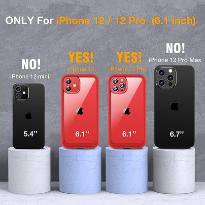 Miracase Glass Series for iPhone 12/12 Pro Case 6.1 inch, Upgraded Full-Body Rugged Phone Bumper Case Cover with Built-in 9H Tempered Glass Screen Protector and Camera Protector, Red