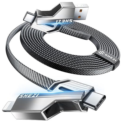 4-in-1 USB C Cable 45W 5FT Compatible with Lightning Cable [Fast Charging & Data Transfer] Flat Nylon Braided for iPhone iPad Charger Cord, Multi Charge Wire Combo with L/Type C/USB A Port