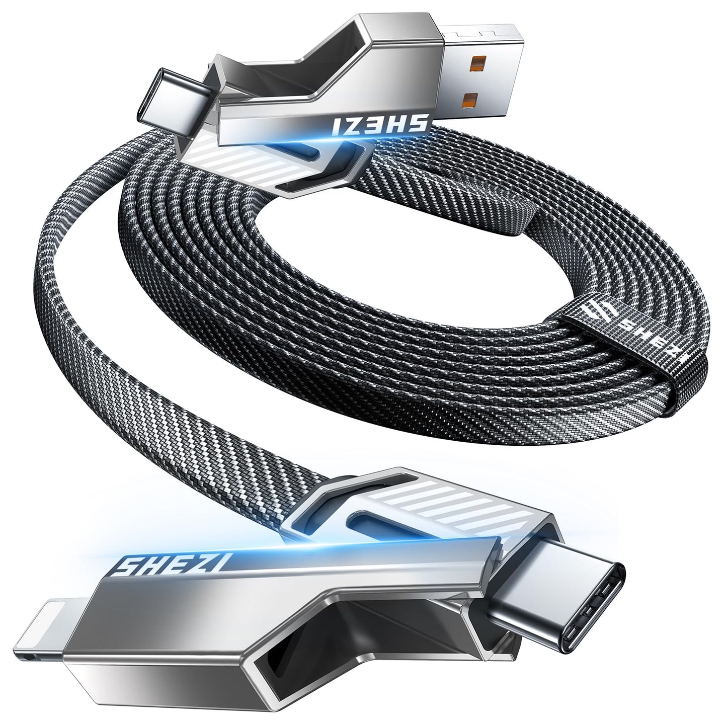 Vexipia 4-in-1 Long USB C Cable 45W 10FT Compatible with Lightning Cable