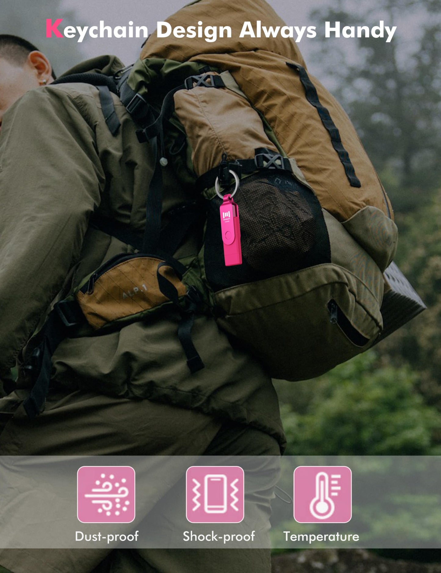 MOSDART 256GB USB C and A 3.2 150MB/s Dual Flash Drive with Keychain, Pink