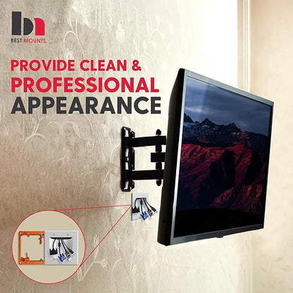1 Pack Wall Plate with Bracket - In Wall Cable Management Kit - Recessed Wall Plate Cable Pass Through Pair with Dual Gang Low Voltage Mounting Bracket - TV Cord Hider for Wall Mounted TV