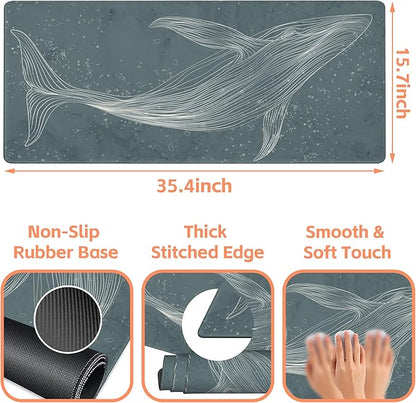 Mouse Pad Large Hand Drawn Whale Non-Slip Gaming Desk Mat with Stitched Edge Laptop Keyboard Desk Pad for Work Home Gaming (35.4 x 15.7 Inches)