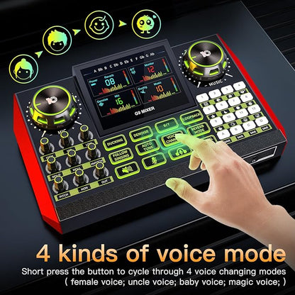Audio mixer, suitable for live streaming, singing, and gaming on computer/phone; soundboard for 3.5mm condenser microphone; podcast mixer with live sound card, noise reduction, and one-touch mute