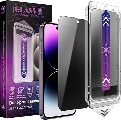 2 Pack Privacy Screen Protector for iPhone 14 Pro Max/iPhon 15 Plus/iPhon 16 Plus, 9H Tempered Glass, Full Coverage, Anti-Fingerprint, Auto Dust-Elimination, No Bubble, Easy Installation