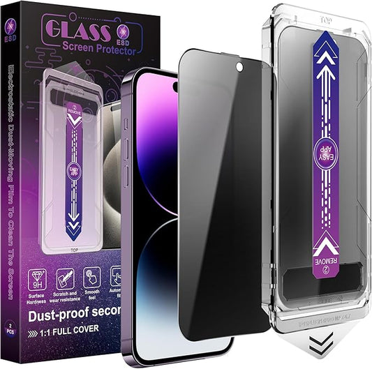 CHRYSHA 2-Pack Privacy Screen Protector for iPhone 16 Plus and iPhone 15 Plus and iPhone 14 Pro Max 6.7-Inch, Auto Dust Removal, No Bubbles,Anti-Spy Tempered Glass Film, Easy Installation