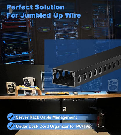 ZhiYo Cable Raceway 78in(2xL39in), Server Rack Cable Management Under Desk Cord Organizer, Electrical Safe PVC Cable Channel Open Slot Wire Raceway for Network/PC/TVs, Wire Duct H1 x W1.6in Black