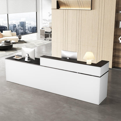 Nuipesn 71" Modern Reception Desk with Counter, Lockable Drawer, Keyboard Tray & Cable Grommet, Left Layout, White + Black