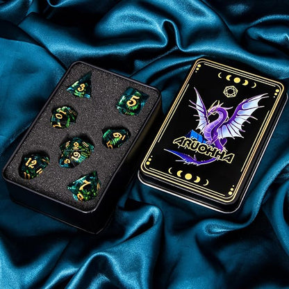 ARUOHHA DND Resin Dice Dragon Eye Dice Liquid Core Red Sharp Edged Dice Set with Gift Box, Polyhedral D and D Dice Set Role Playing Game D20 D12 D10 D8 D6 D4
