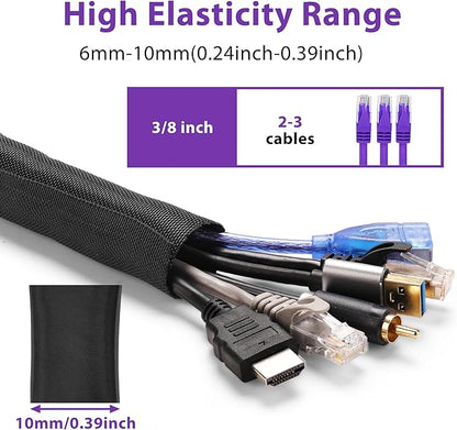 Cable Management Sleeve YCLYC 8.2ft - 3/8inch, Cable Wrap Cord Covers for Pets, Easy Install Cable Sleeves Cord Management, Flexible Computer Cord Organizer for Cords, Black Cable Covers