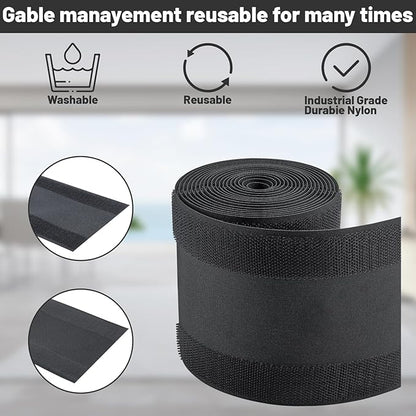 IHKFILAN Carpet Cord Cover Carpet Cable Management Under Desk Cable Grip Strip Black Hook and Loop Tape Cable Polyester Cover Protect Cables to Prevent Tripping Over Wires for Homes & Office(10ft)