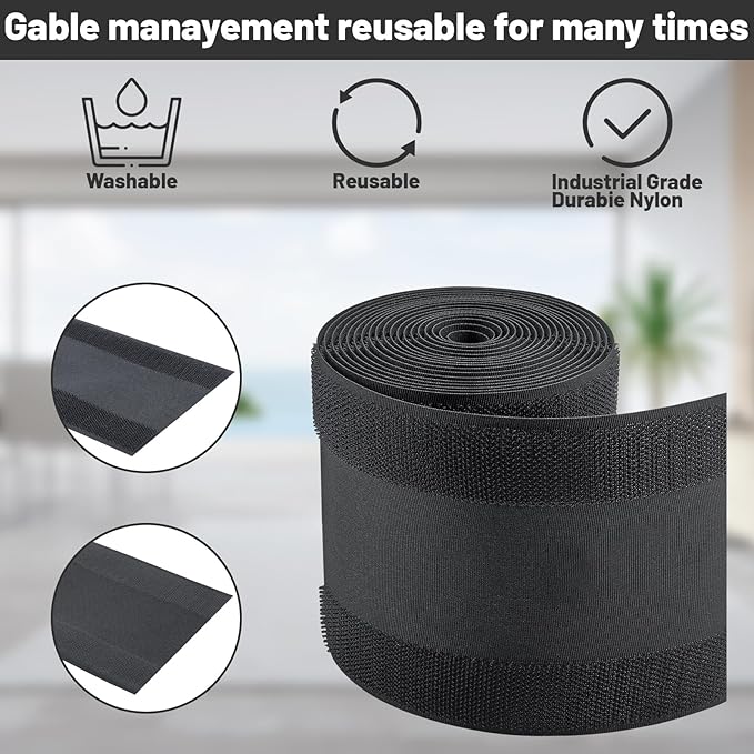 IHKFILAN Carpet Cord Cover Carpet Cable Management Under Desk Cable Grip Strip Black Hook and Loop Tape Cable Polyester Cover Protect Cables to Prevent Tripping Over Wires for Homes & Office (20ft)