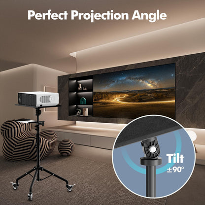 OUKMIC Projector Stand Tripod Laptop Tripod on Wheels with 2 Shelves