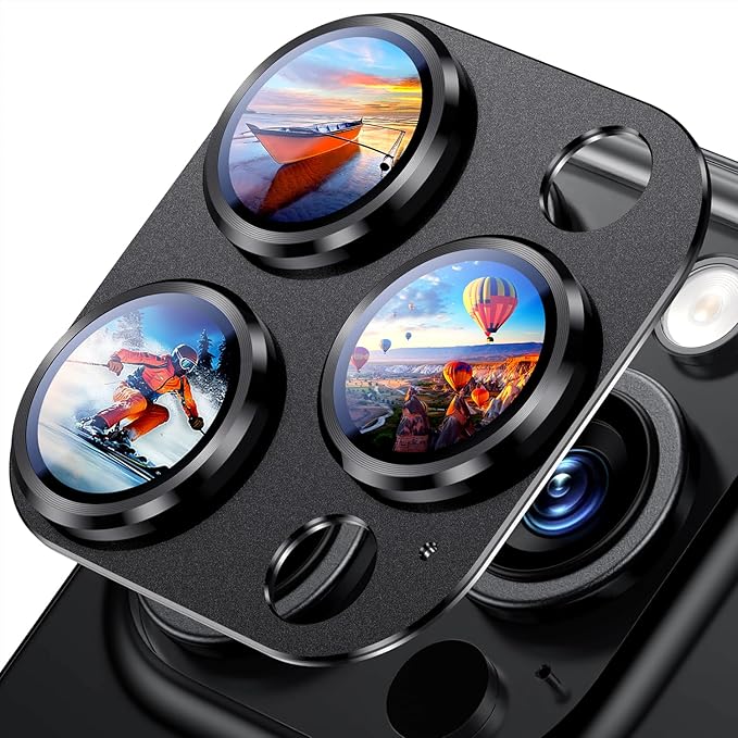 Uyiton Compatible with iPhone 15 Pro/iPhone 15 Pro Max Camera Lens Protector, [Not Easy to Break][Strong Adsorption][Case-Friendly] Metal Tempered Glass Rear Camera Screen Cover - Natural Titanium