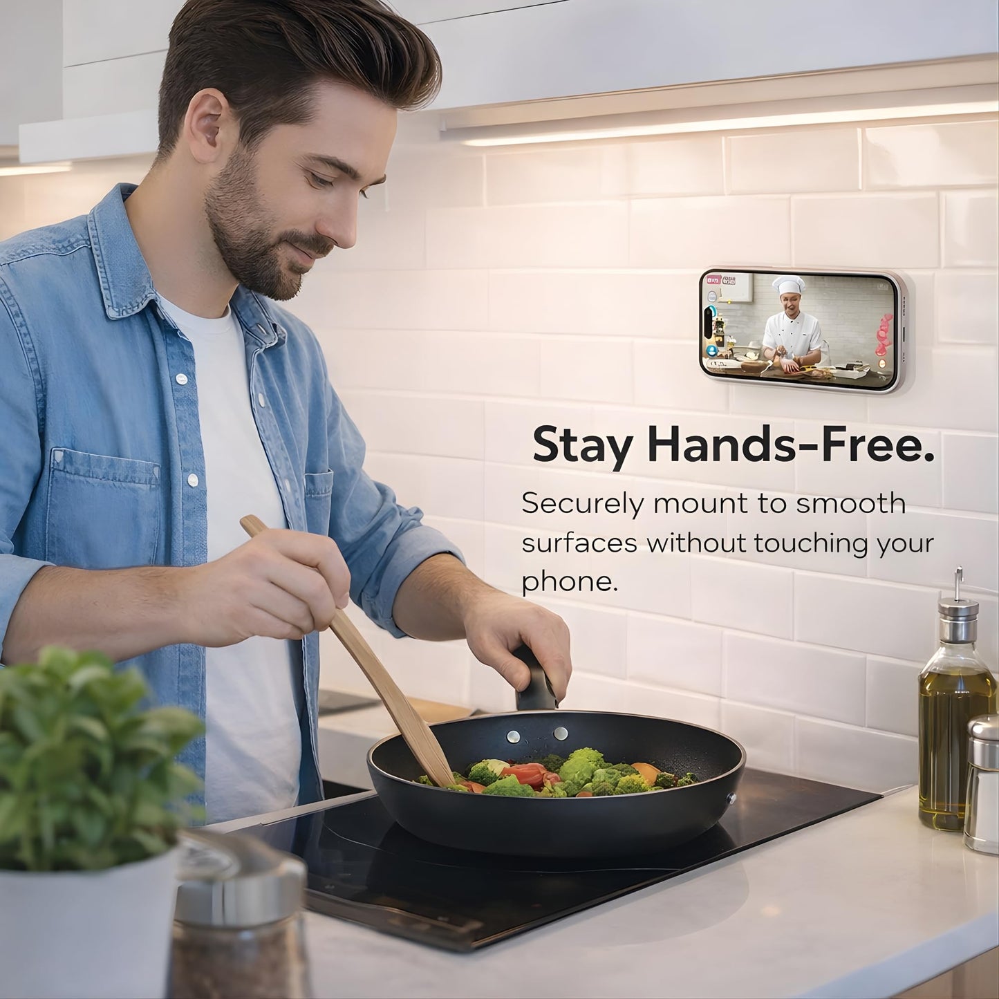 Suction Phone Case Mount, Phone Sticky Grip for iPhone and Android, Adhesive Phone Accessory, Hands-Free Mirror Shower Phone Holder for Videos and Selfies (Black)